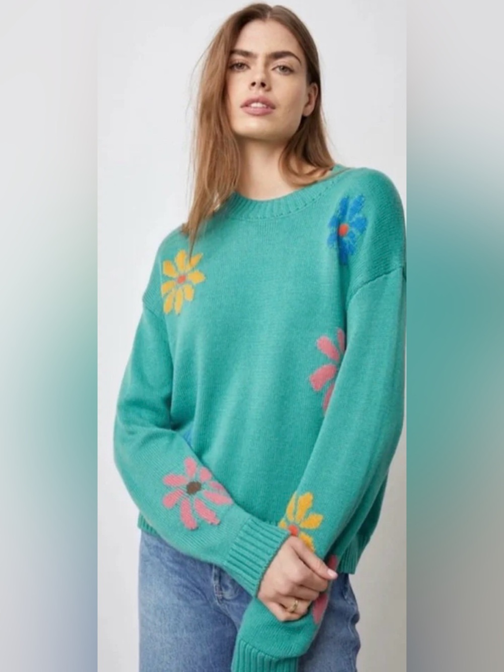 RAILS Green Zoey Sweater ADD TO HEARTS Flower sz XL